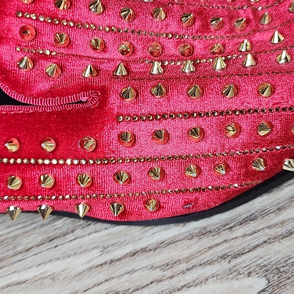 After Midnight Mens Harvie AM Exclusive Smoker Red Velvet Gold Spike Studs Shoes - Picture 10 of 11